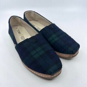 TOMS Spruce Tartan Plaid Felt WMNS Classic Flats Navy/Green US 8 Loafers Slip On